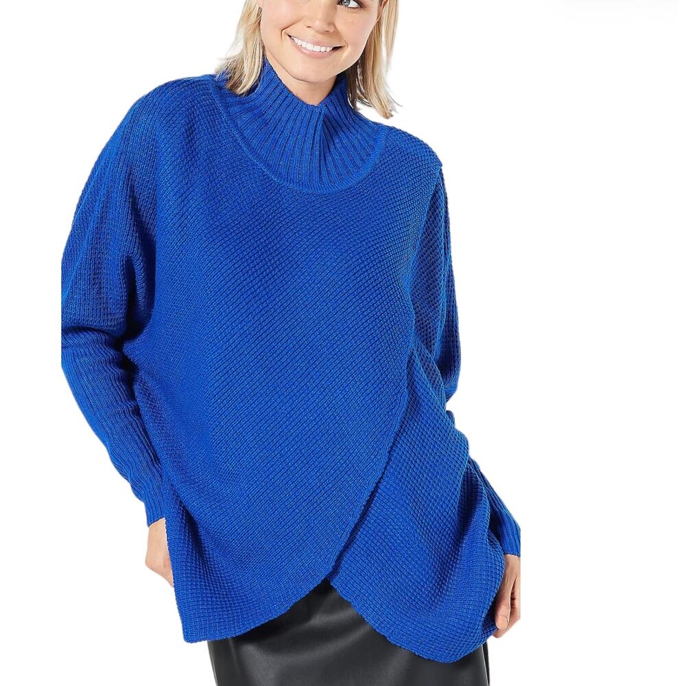 Truth + Style Knit Cross Over Funnel Neck Sweater Cobalt NWOT 1X